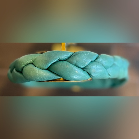 SOLD Madewell The Piazza Slouch Bag, Braided Edition; Teal Leather Shoulder Bag - Picture 3 of 9